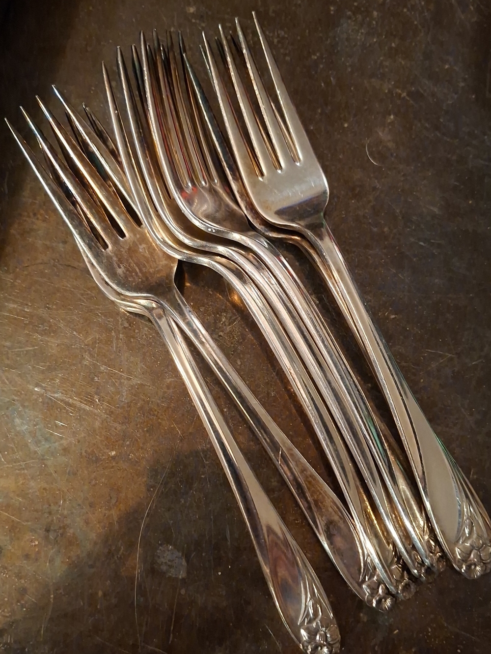 1950s Daffodil Patterned, 1847 Rogers Brors.,  Dinner Forks - Set Of 8
